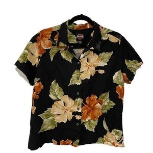 Harley Davidson Hawaiian Floral Print Tori Richard Shirt Size Large
